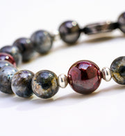 close-up of gemstone bracelet.